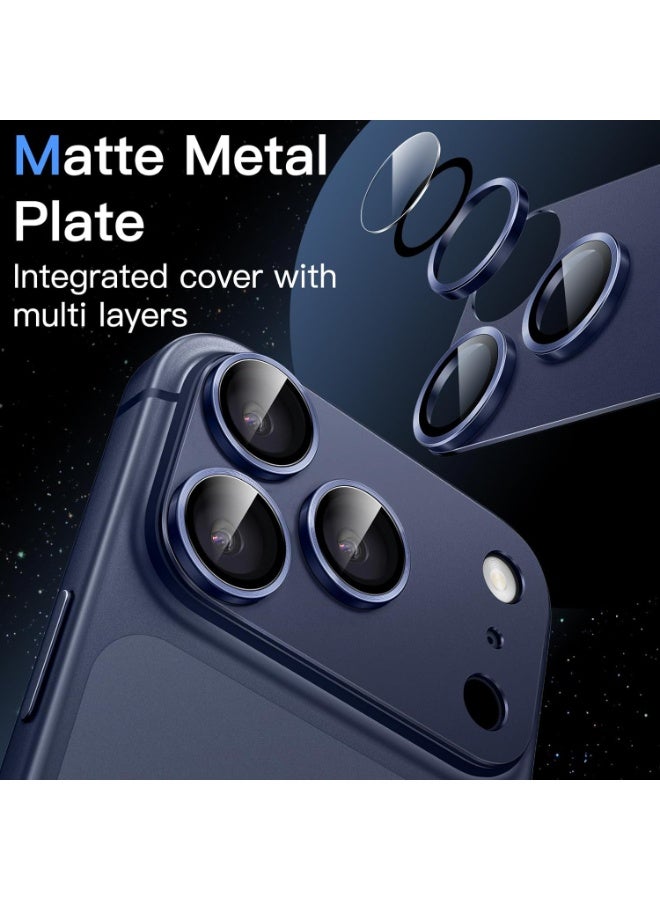 واقي عدسة كاميرا آيفون 17 برو، غطاء حلقي من الزجاج المقوى 9H بتغطية كاملة، مقاوم للخدش، مع لوحة معدنية لحماية الهاتف من السقوط، مناسب لهاتف آيفون 17 برو بشاشة 6.3 بوصة. - Image 3